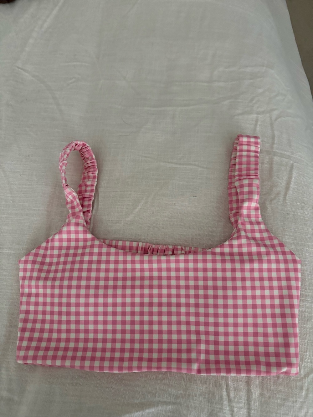 Pink Gingham Square Neck Sports Bra
